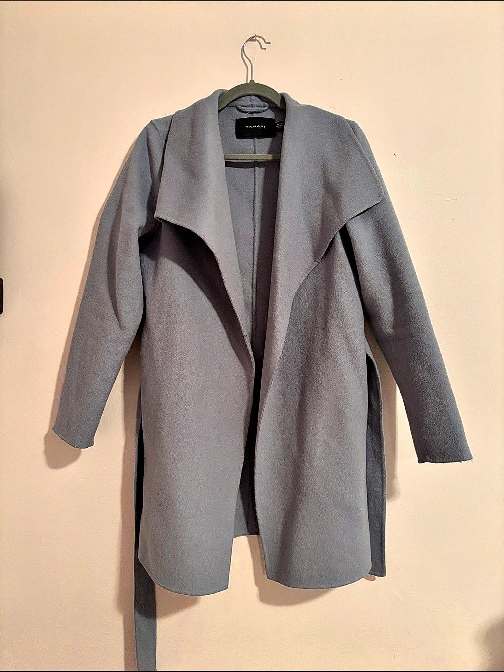 Tahari Wool-Blend Belted Wrap Coat Gray